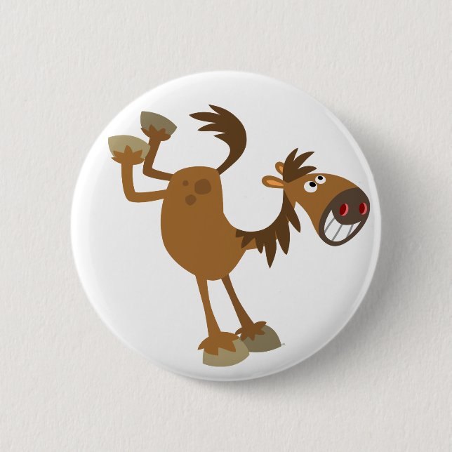Niedliches Kicking-Cartoon - Horst Button-Abzeiche Button (Vorderseite)