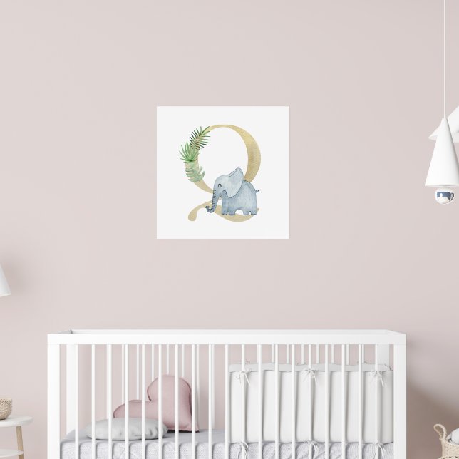Niedliches Kids Animal ELEPHANT Monogram Q Kinderz Poster (Kinderzimmer 2)