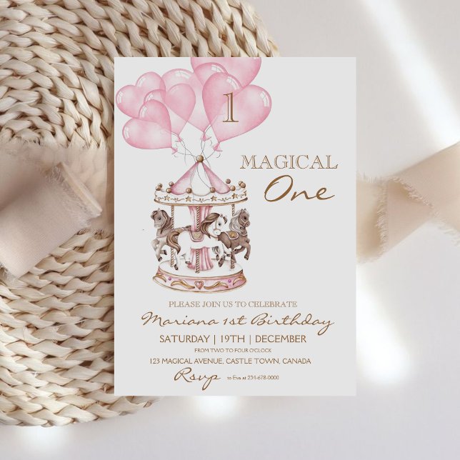 Niedliches Kid's Carousel Unicorn Girly 1. Geburts Einladung (Von Creator hochgeladen)