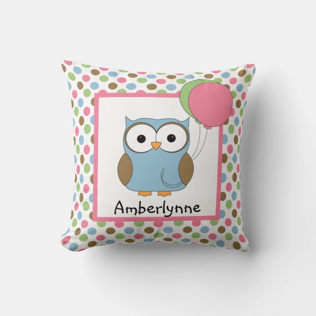 Niedliches Kid's Personalisiertes Owl/Balloons Kissen (Vorderseite)