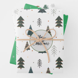 Niedliches Kiefernmuster, weiße und grüne Schneefl Geschenkpapier Set