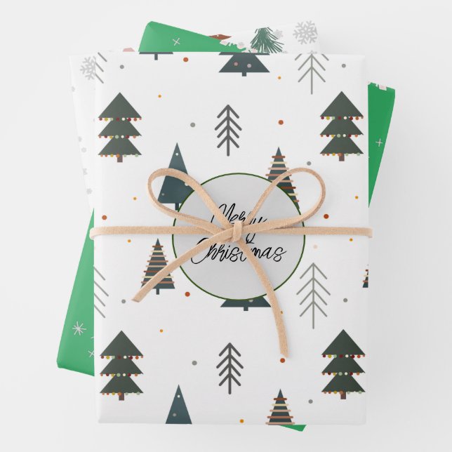 Niedliches Kiefernmuster, weiße und grüne Schneefl Geschenkpapier Set (Beispiel)