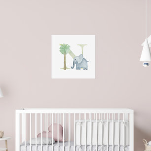 Niedliches Kind Tierisches ELEPHANT Monogramm N Ki Poster