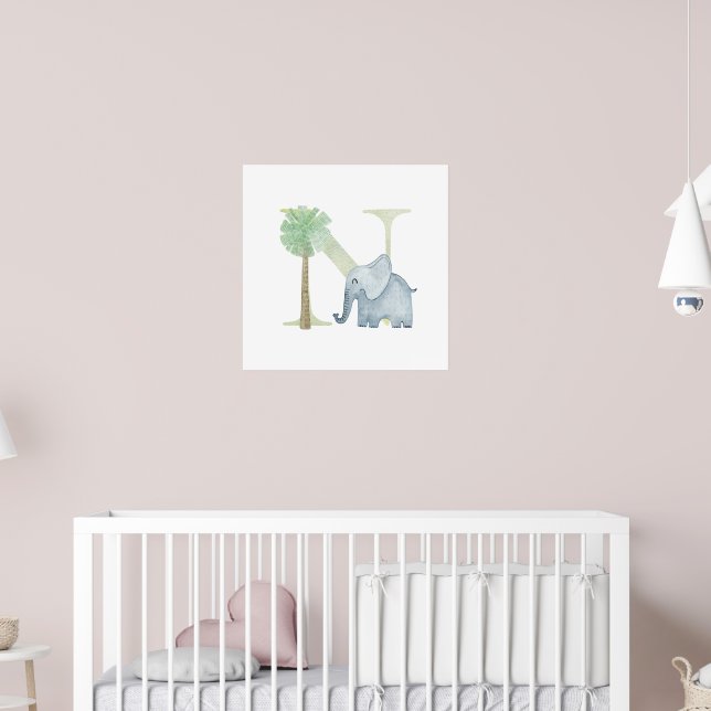 Niedliches Kind Tierisches ELEPHANT Monogramm N Ki Poster (Kinderzimmer 2)