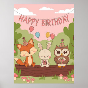 Niedliches Kindergeburtsstil mit Fox, Bunny & Owl Poster