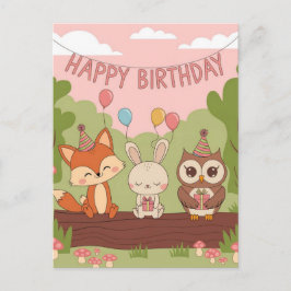 Niedliches Kindergeburtsstil mit Fox, Bunny & Owl Postkarte
