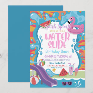 Niedliches Kindergeburtstag-Party mit Wasserrutsch Einladung
