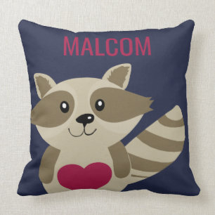 Niedliches Kinderraccoon-Waldtier personalisiert Kissen