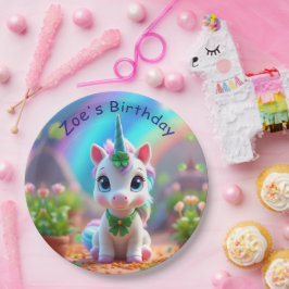 Niedliches Kinderspiel und Regenbogen, Mädchengebu Pappteller