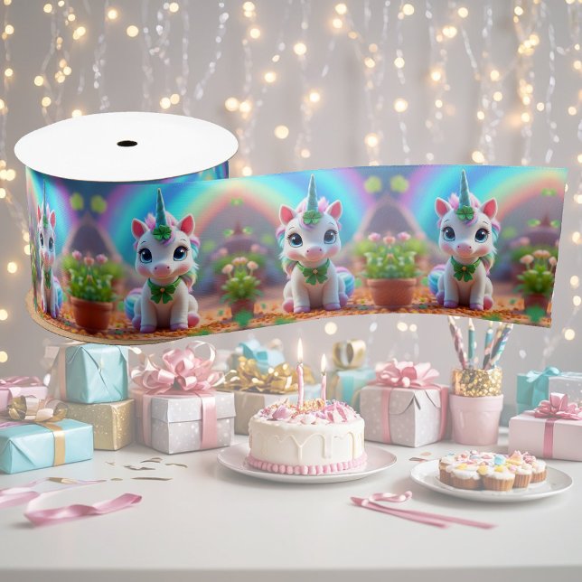 Niedliches Kinderspiel und Regenbogen, Mädchengebu Satinband (Von Creator hochgeladen)