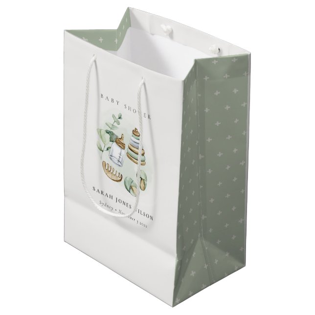 Niedliches Kinderzimmer Essential Leafy Green Baby Mittlere Geschenktüte (Vorderseite Schrägansicht)