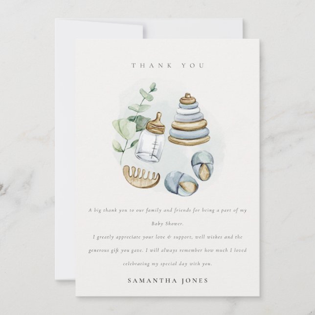 Niedliches Kinderzimmer Essenzielle Leafy Blue Boy Dankeskarte (Vorderseite)