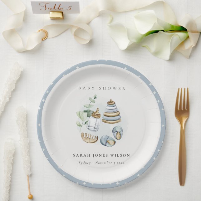 Niedliches Kinderzimmer Essenzielle Leafy Blue Boy Pappteller (Hochzeit)