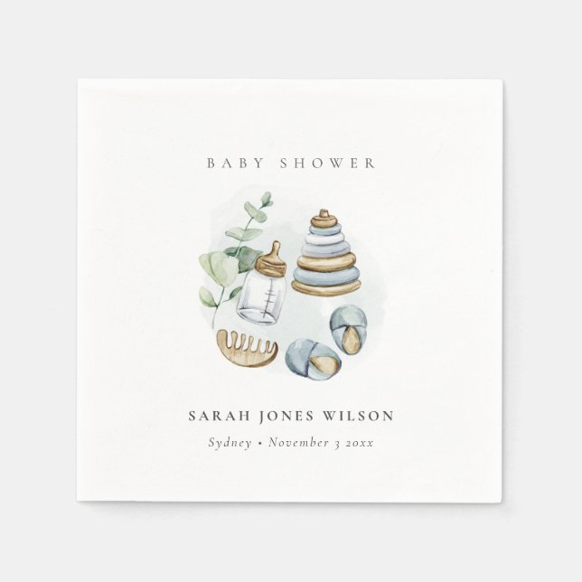 Niedliches Kinderzimmer Essenzielle Leafy Blue Boy Serviette (Vorderseite)