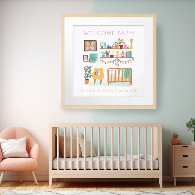 Niedliches Kinderzimmer Illustration CUSTOM BABY N Poster (Cute Nursery Illustration CUSTOM BABY NAME Poster)