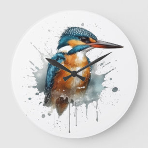Niedliches Kingfisher in blau und orange Große Wanduhr