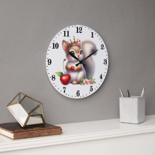 Niedliches Kirschenliebhaber Eichhörnchen Große Wanduhr