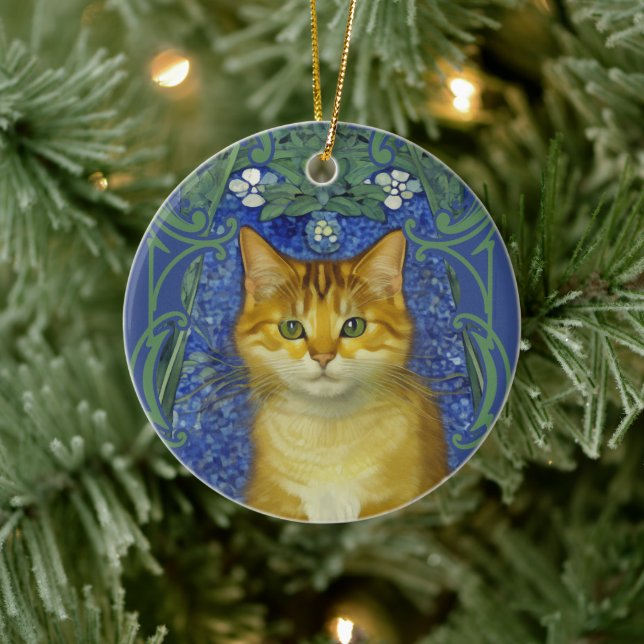 Niedliches Kitten im Vintagen Jugendstil Keramik Ornament (Baum)