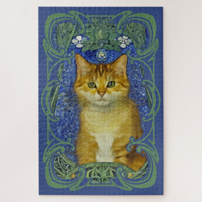 Niedliches Kitten im Vintagen Jugendstil Puzzle (Vertikal)