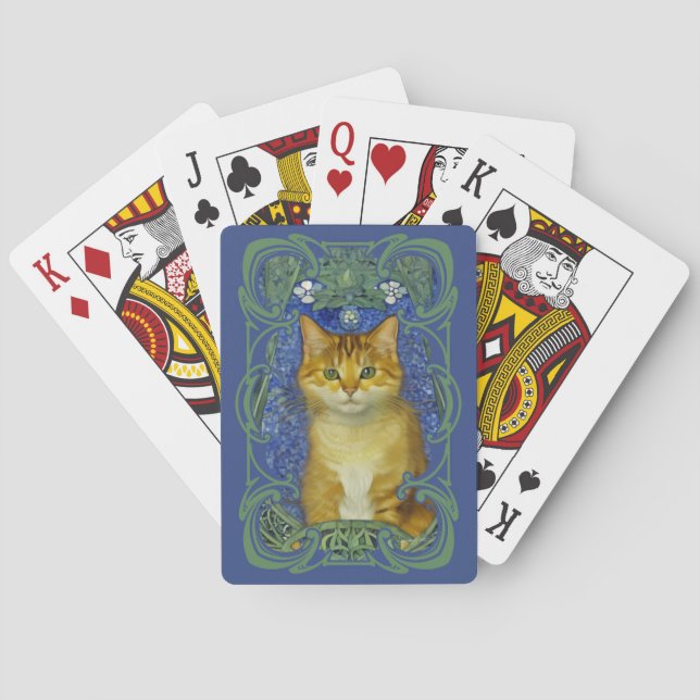 Niedliches Kitten im Vintagen Jugendstil Spielkarten (Rückseite)