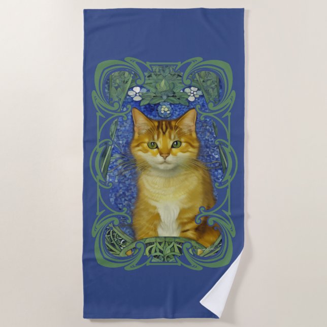 Niedliches Kitten im Vintagen Jugendstil Strandtuch (Vorderseite)