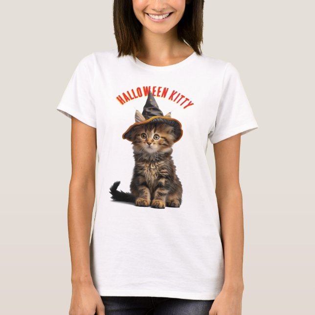 Niedliches Kitten in einem Hexenhutehl T-Shirt (Vorderseite)