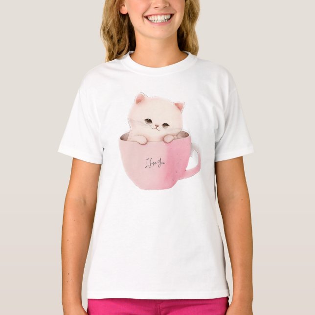 Niedliches Kitten in einem Teacup T-Shirt (Vorderseite)