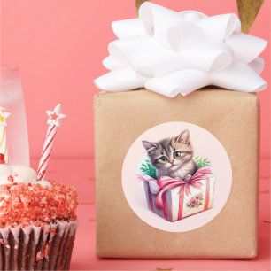 Niedliches Kitten in einer Box Geburtstagsgeschenk Runder Aufkleber