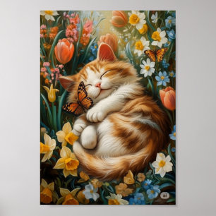 Niedliches Kitten in Frühlingsblumen - Perfekter K Poster