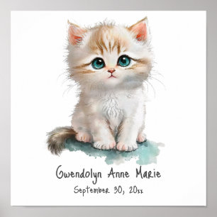 Niedliches Kitten mit Blue Eyes Wasserfarbe Kinder Poster