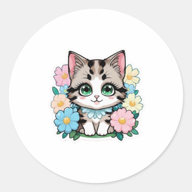 Niedliches Kitten mit Blume Aufkleber (Vorderseite)