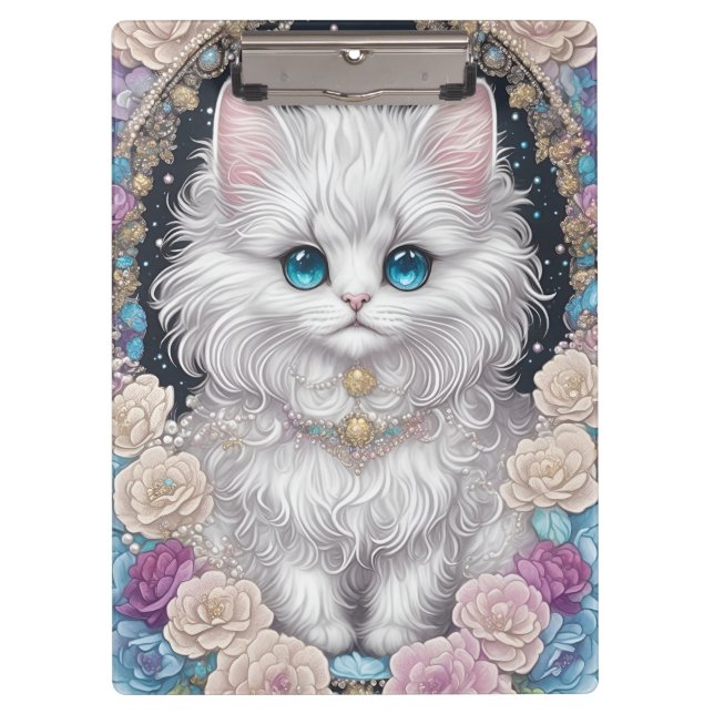 Niedliches Kitten mit Blume Klemmbrett (Vorderseite)