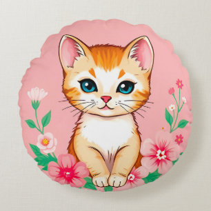 Niedliches Kitten mit Blume Rundes Kissen