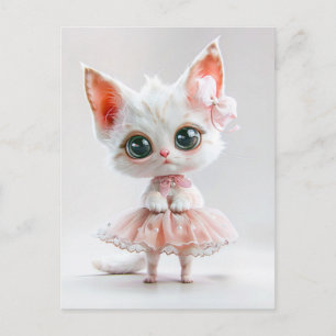 Niedliches Kitten mit großen Augen in rosa Kleid Feiertagspostkarte