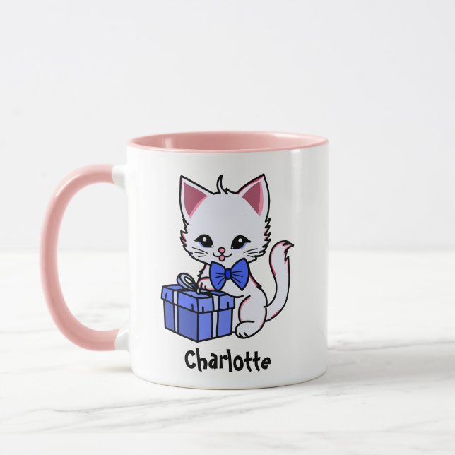 Niedliches Kitten zeichnend mit Geschenk Tasse (Links)
