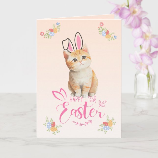 Niedliches Kittenbunny Ostern individuell anpassba Karte (Orchidee)