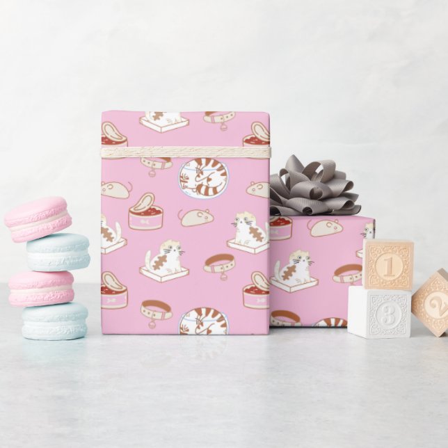 Niedliches Kittmuster in rosa Wrapping Paper Geschenkpapier (Babyparty)