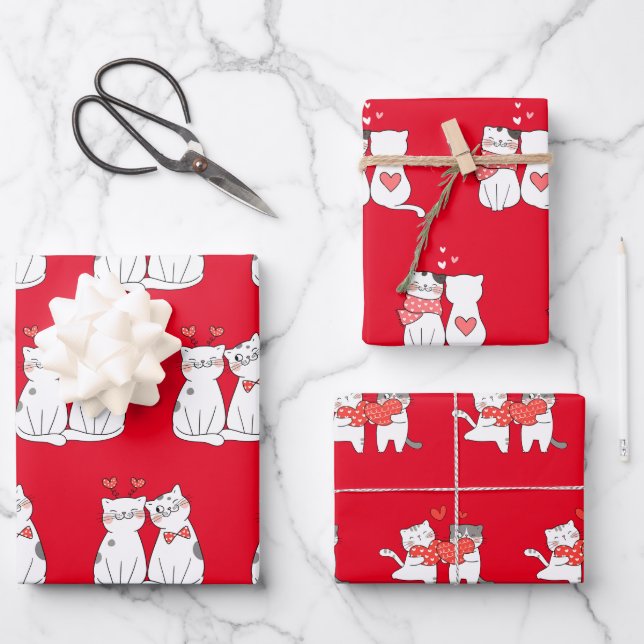 Niedliches Kitty Couple Geschenkpapier Set (Vorderseite)