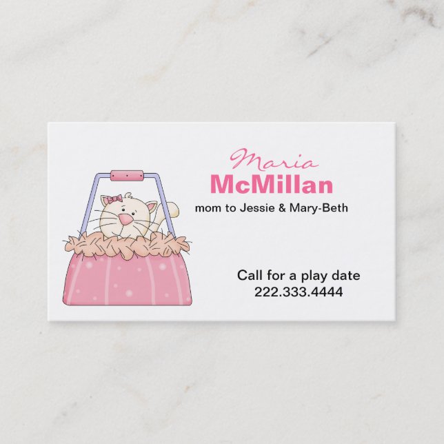 Niedliches Kitty in einer Purse Mommy Card Telefonnummerkarte (Vorderseite)