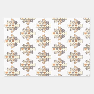 Niedliches Kitty Packpapier - abstrakt - Set von 3 Geschenkpapier Set
