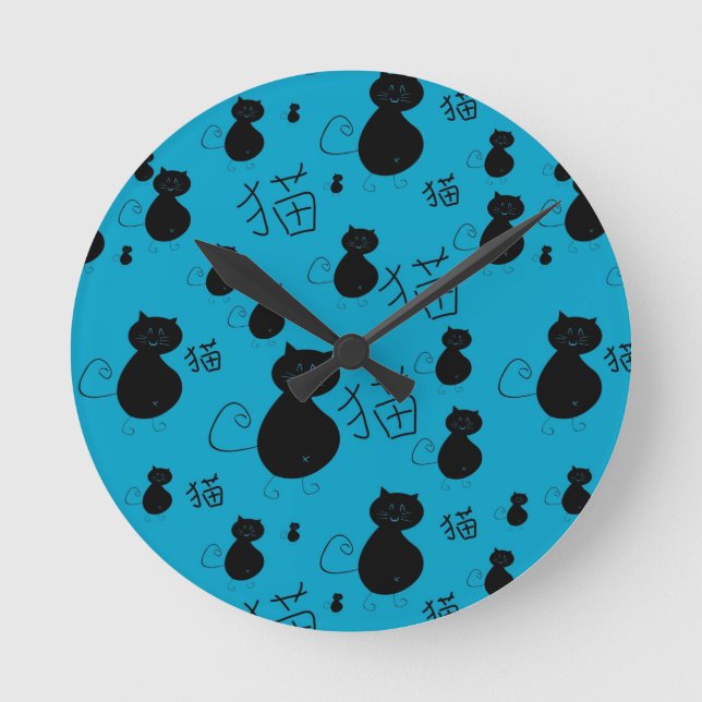 Niedliches Kittymuster Runde Wanduhr (Vorderseite)
