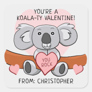 Niedliches Klassenzimmer Valentine Koala Quadratischer Aufkleber