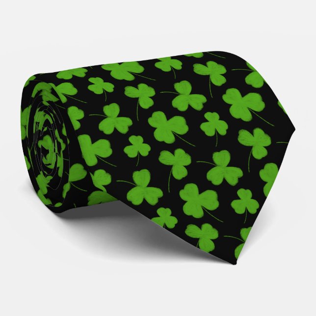 Niedliches Kleeblatt Pattern Black Neck Tie Krawatte (Gerollt)