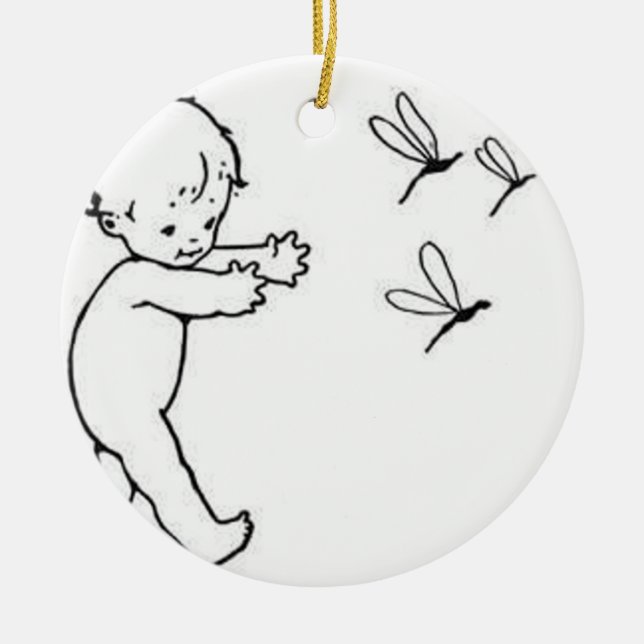 Niedliches kleines Baby, welches die Libellen, Keramikornament (Vorne)