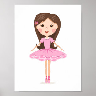 Niedliches kleines Ballerina Cartoon Mädchen in ro Poster