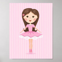 Niedliches kleines Ballerina Cartoon Mädchen in ro Poster