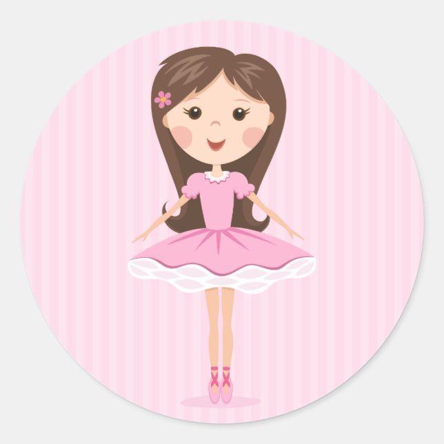 Niedliches kleines Ballerina-Cartoon Runder Aufkleber (Vorderseite)