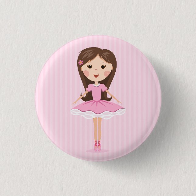 Niedliches kleines Ballerina-Cartoonmädchen Button (Vorderseite)
