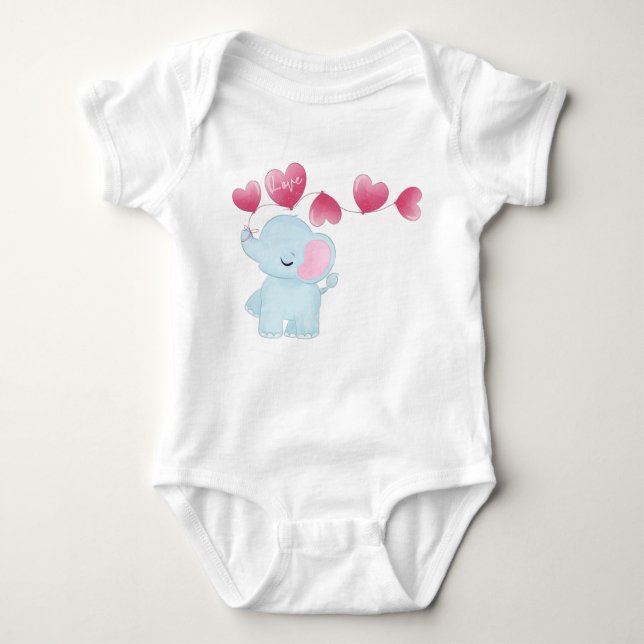 NIEDLICHES, KLEINES BLUE ELEPHANT MIT PINKBALONEN BABY STRAMPLER (Vorderseite)