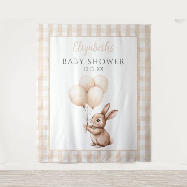 Niedliches kleines Bunny Baby Dusche Foto Hintergr Wandteppich (Vorderseite)